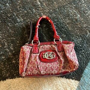 Vintage Guess snakeskin monogram bag, red snakeskin handbag
